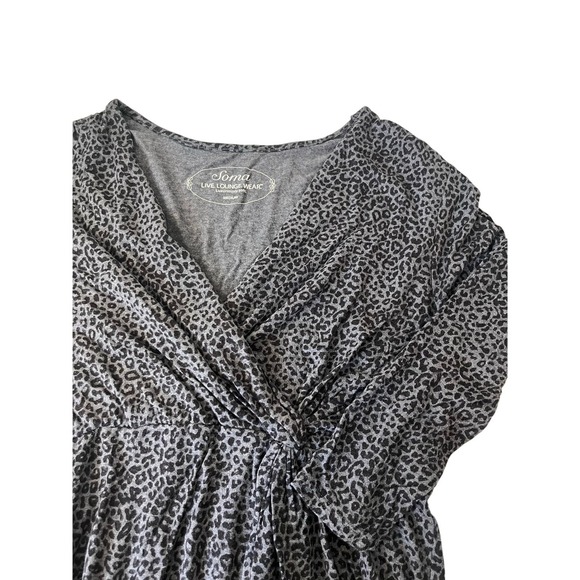 Soma Women's Medium Long Sleeve Wrap Front Dress Gray Leopard Print‎ Above Knee - Picture 1 of 6